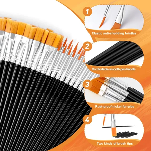 Vista 3 de AROIC Pinceles de Pintura Pequeños a Granel, 160 Piezas Pinceles de Pintura de Cerdas de Nailon Negro para Niños Punta Plana Redonda Juego