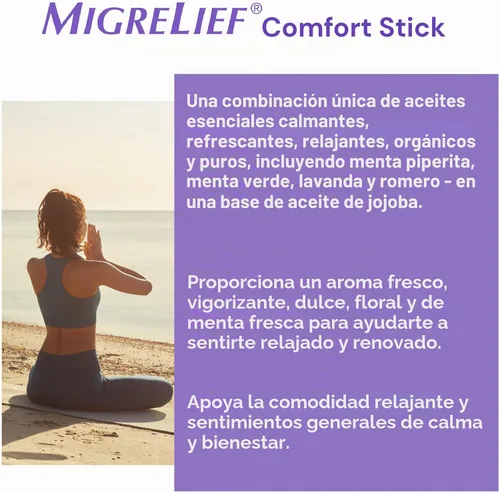 Vista 4 de MigreLief Comfort Stick, Migraña y Dolor de Cabeza Aceite Esencial Roll-On - Menta Lavanda - 0.3 fl oz