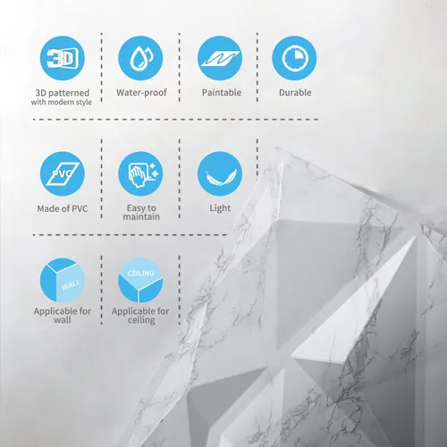 Vista 7 de Art3d Textures - Paneles de pared 3D con diseño de diamante de mármol blanco brillante para decoración de pared interior, paquete de 12 azulejos