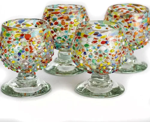 Vista 13 de Vasos de Chupito de Tequila Auténticos Mexicanos Soplados a Mano - Juego de 4 - 2 oz - Mini Vasos de Coñac - Base Pesada - Coñac (Aurora Boreal)