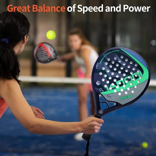 Vista 6 de Raqueta de pádel con superficie de fibra de carbono con núcleo de espuma EVA Memory Flex Core Padel raquetas de tenis ligeras (rojo y verde)