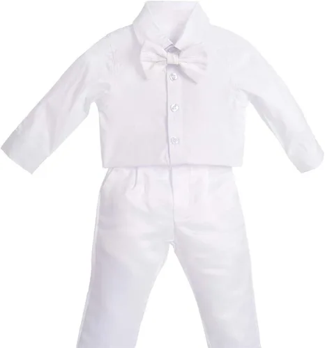 Vista 3 de Lito Angels Traje blanco para bautizo con capó de manga larga floral