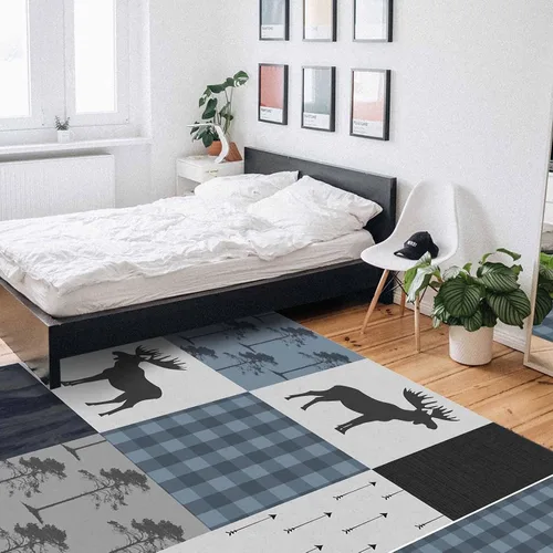 Vista 5 de Large Rectangular Area Rugs 2.7' x 5' Living Room, Retro Countryside Bear Moose Woods Durable Non Slip Rug Carpet Floor Mat for Bedroom Bedside