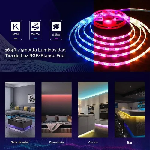 Vista 5 de GIDEALED Kit de tira de luces LED RGBW WiFi inteligente compatible con Alexa y Google Assistant, controlador LED RGBW con 24 teclas RF Romote y Kit