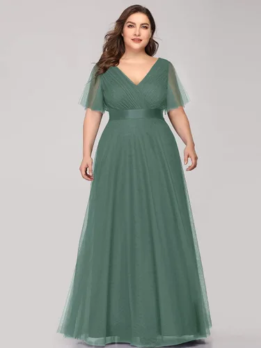 Vista 4 de Ever-Pretty Plus 07962 - Vestido de noche con cuello en V y cintura imperio para mujer