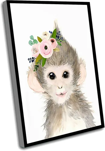 Vista 7 de Decoración de baño para niños, decoración de baño para niños, pajarita azul, cervatillo de ciervo, pintura de ciervos, impresiones de animales