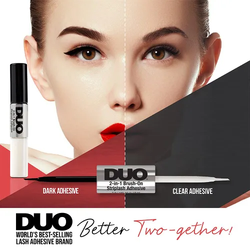 Vista 3 de DUO Pegamento de pestañas 2 en 1 transparente y oscuro con brocha, adhesivo de pestañas postizas de doble punta para pestañas de tira de larga