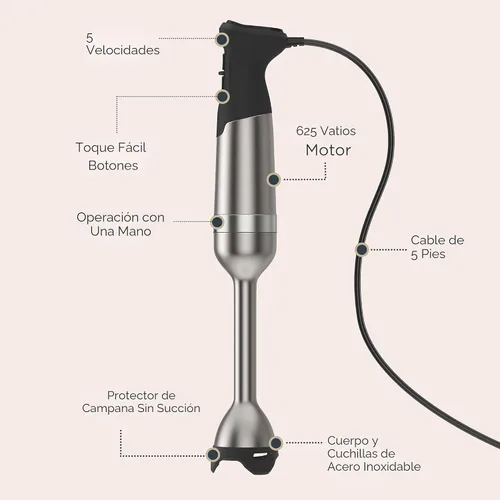 Vista 3 de Vitamix Licuadora de inmersión de 5 velocidades, motor de 625 vatios, acero Negro