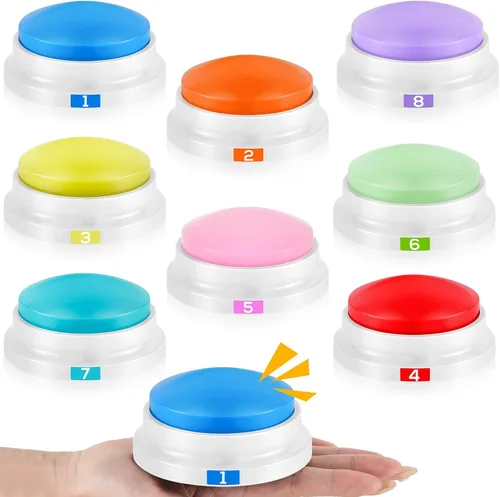 Vista 6 de 8 zumbadores grabables para juegos de trivia, zumbador de Family Feud para adultos, zumbadores de juegos con luces y sonido, zumbador de respuesta