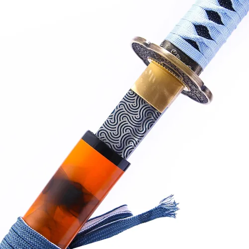 Vista 4 de Katana japonesa funcional de metal real, espada samurai de acero de alto carbono 1060, hoja de espiga completa, 41 pulgadas