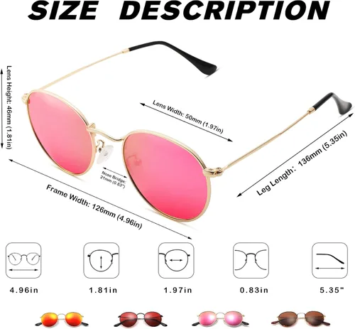 Vista 4 de Pro Acme Gafas de sol polarizadas de metal redondas pequeñas para mujer, estilo retro