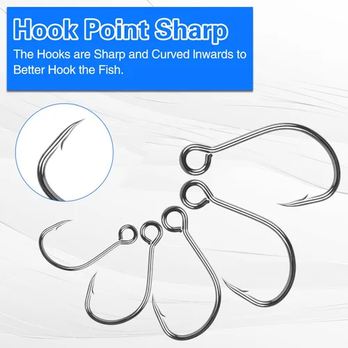 Vista 5 de Inline Single Hooks, Inline Fishing Hooks for Treble Hook Replacement Lures Plugs Baits Large Eye with Barbed Saltwater Freshwater Fishing, #4#2#1