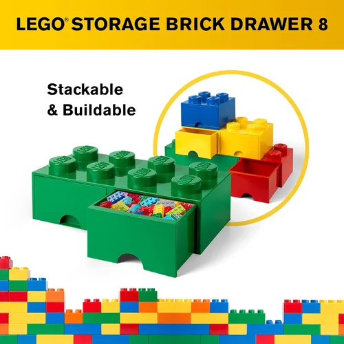 Vista 7 de LEGO - Cajón de ladrillos, 8 perillas, 2 cajones, caja de almacenamiento apilable, color verde oscuro