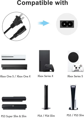 Vista 3 de TPLTECH Cable de alimentación de CA compatible con Xbox One S/X, Xbox Series X/S, PS4/PS5/PS3 Slim, reemplazo universal de 2 clavijas