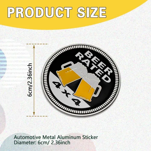 Vista 2 de Insignias de metal 3D para automóvil, emblema de cerveza de 4 x 4, insignia redonda de decoración exterior automotriz para automóviles, camiones