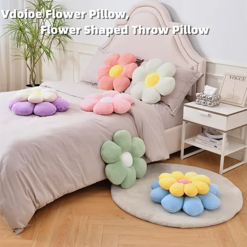 Vista 4 de Almohada de flores, almohadas azules, lindas margaritas, cojín decorativo para el hogar, para cama, sofá, sofá