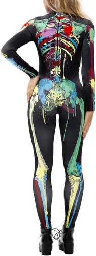 Vista 3 de Disfraz de Halloween para mujer, diseño de calavera con estampado 3D, diseño de calavera Multicolor