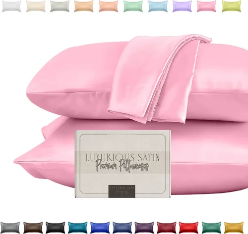 Vista 18 de Elegant Comfort Juego de 2 fundas de almohada de satén sedosas y lujosas para una piel y cabello más saludables, cierre con cremallera oculta