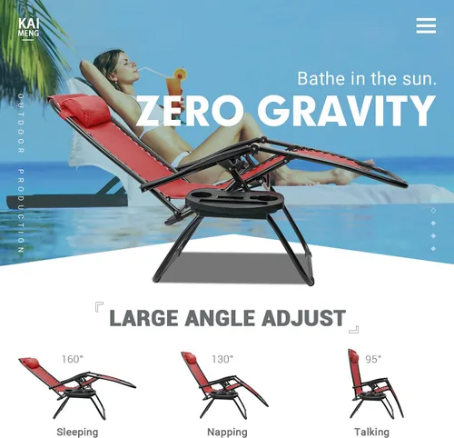 Vista 7 de KaiMeng - Sillas plegables de gravedad cero para patio al aire libre, silla reclinable ajustable con almohadas y portavasos para playa, juego de 2