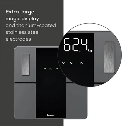 Vista 6 de Beurer Báscula de análisis corporal inteligente BF500 con Bluetooth y aplicación, escala de diagnóstico digital precisa que mide la grasa corporal