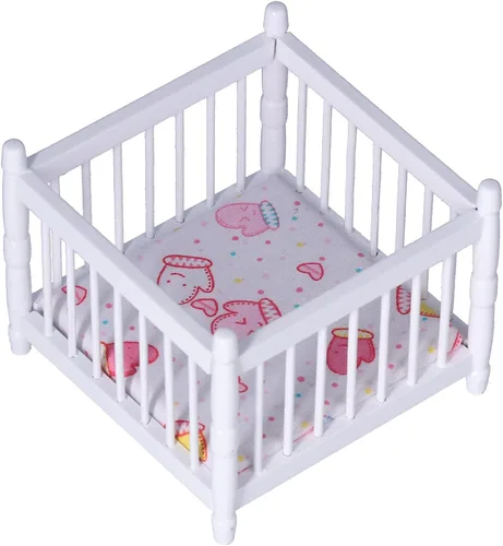 Vista 8 de Casa de muñecas de madera a escala 1:12, cama de bebé, casa de muñecas en miniatura, mini accesorios de muebles con colchón cama cuadrada, regalo