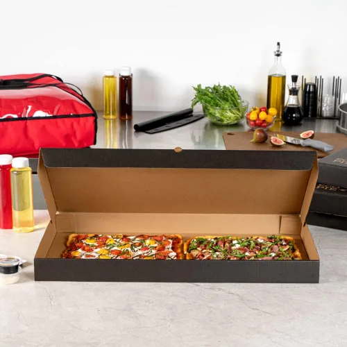 Vista 165 de Restaurantware - Cajas para pizza, 50 unidades, 14 x 7 x 1.5 pulgadas, embalaje de papel de cartón corrugado con bloqueo de pestañas, resistente a