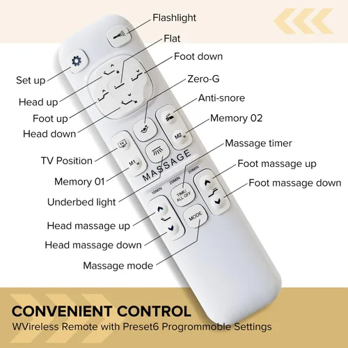 Vista 8 de Base de cama ajustable Queen – Base eléctrica ajustable con control remoto inalámbrico, gravedad cero y masaje, carga USB y almacenamiento debajo