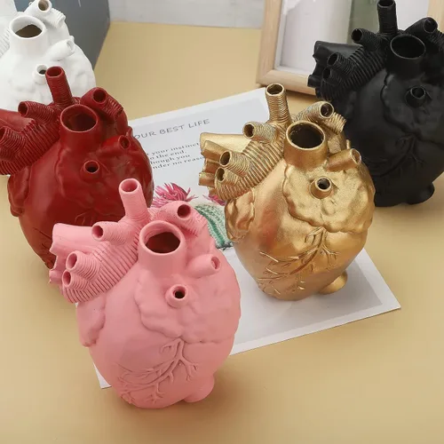 Vista 5 de Florero anatómico de corazón para flores, jarrones con forma de resina, esculturas de ornamento de escritorio, estante para el hogar, centros
