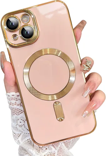 Vista 9 de OOK Magnatic - Funda para iPhone 11 Pro Max [compatible con MagSafe] protector completo de lente de cámara con borde electrochapado dorado, TPU