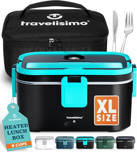 Vista 9 de TRAVELISIMO Loncheras eléctricas extragrandes para adultos con capacidad para 8 tazas – Fiambrera térmica de 100 W para hombres 1.8 L, calentador