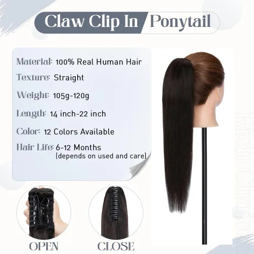 Vista 71 de Rich Choices Extensión de cola de caballo con clip de garra, cabello humano real, una pieza, extensiones de cabello largo Remy para mujer, #18P613