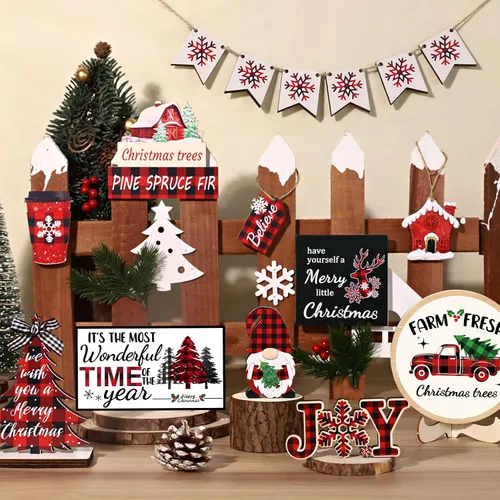 Vista 6 de 20 piezas de decoración de bandejas escalonadas de Navidad - Decoraciones navideñas para centros de mesa de interior, decoración de bandeja a Negro