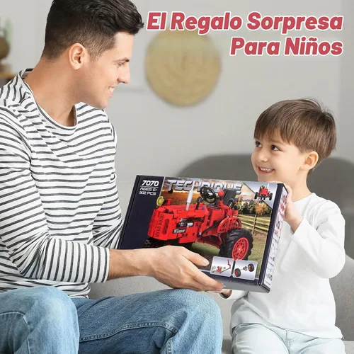 Vista 6 de Juego de bloques de construcción clásicos de tractor rojo 1/12, kit de construcción de tractor de granja para niños a partir de 6 años, kit