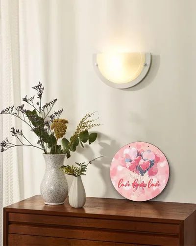 Vista 7 de Seasonal Front Door Welcome Sign, Valentine's Day Heart Shape Balloon Round Wood Wreaths Wall Hanging Sign for Outdoor Porch Wall Pediments Home