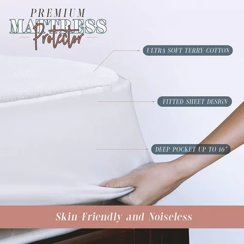 Vista 2 de Elegant Comfort Protector de colchón de algodón de rizo de alta calidad con tela 100% resistente al agua, funda de colchón ultra suave