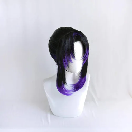 Vista 2 de LCNING Anime Demon Slayer Kimetsu no Yaiba Kochou Shinobu peluca Cosplay traje mujeres resistente al calor Pelo sintético Halloween Party Pelucas