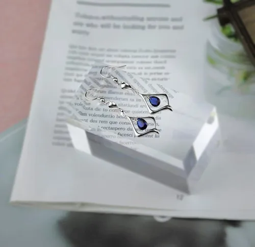 Vista 5 de Pendientes colgantes de plata de ley 925 con placa de oro de piedras preciosas para mujer Latón Metal Base Latón cristal