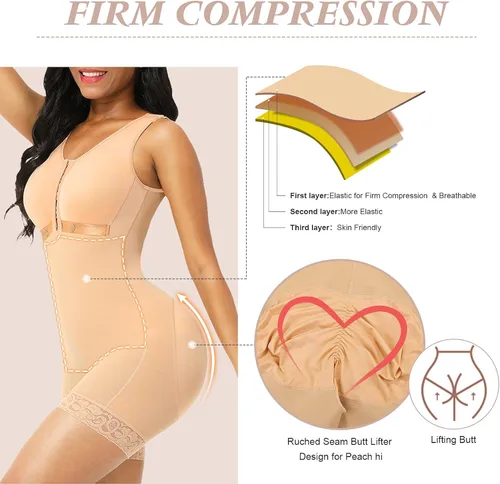 Vista 4 de FeelinGirl Fajas Colombianas Fajas para mujer, moldeador de glúteos, ropa de compresión posoperatoria, Beige 02