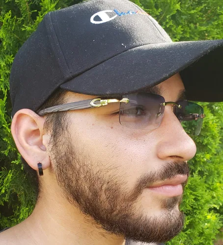 Vista 7 de Elite Slim Rimless Gafas de sol rectangulares de metal y madera estilo aviador