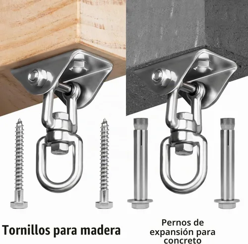 Vista 4 de Perchas de columpio resistentes para juegos de madera, capacidad de 2000 libras, colgador de hamaca giratorio de acero inoxidable 360, accesorios