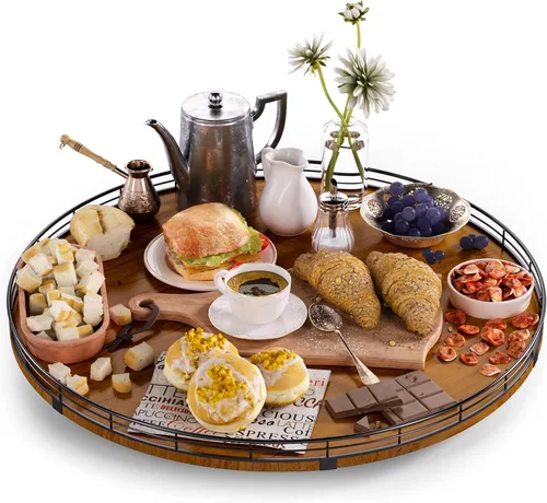Vista 43 de Marble Lazy Susan - Tocadiscos para mesa, bandeja redonda de mármol de grano de madera antigua de 10 pulgadas para mesa de comedor, encimera de Negro