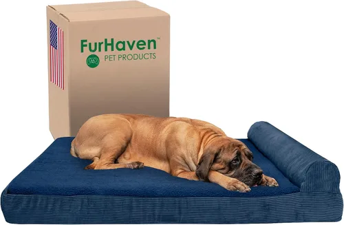 Vista 37 de Furhaven Cama de espuma viscoelástica para perros grandes con refuerzos extraíbles y funda lavable, para perros de hasta 95 libras - Sofá de Gris