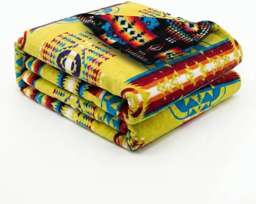 Vista 23 de Sacred Thread - Manta de forro polar azteca, reversible, manta nativa americana, cobija occidental, nativa americana occidental (franel azul), manta