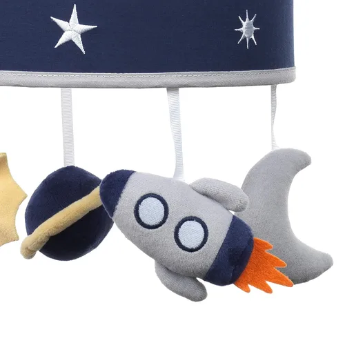 Vista 2 de Lambs & Ivy Móvil musical para cuna de bebé Milky Way - Tema espacial azul/azul marino/gris