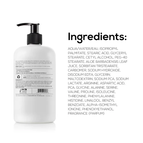 Vista 6 de MARLOWE. Loción Corporal No. 002 con Dispensador de 15 oz, Original, Loción Revitalizante para Piel Seca con Aloe Vera y Aminoácidos, Hidrata