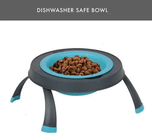 Vista 6 de Dexas Comedero elevado para mascotas, pequeño, capacidad de 1.5 tazas, azul, cuenco elevado para alimentos y agua para mascotas