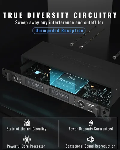 Vista 3 de Phenyx Pro Sistema de micrófono inalámbrico, set de micrófonos inalámbricos dual True Diversity con micrófonos de mano/bodypack/auricular/solapa
