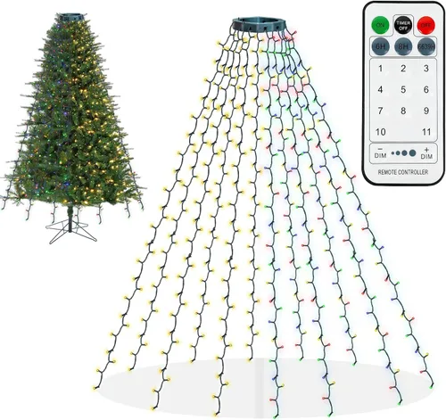 Vista 9 de Dazzle Bright - Luces de árbol de Navidad, 448 luces LED en cascada con control remoto y 8 modos de iluminación, 2.5 m X 16 líneas de luces