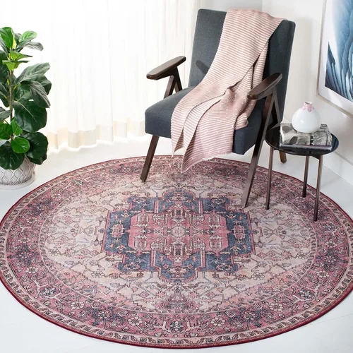Vista 9 de SAFAVIEH Tucson Collection - Alfombra lavable de 2 pies 6 x 8 pies, color beige y rosa, antideslizante, ideal para zonas de alto tráfico en sala