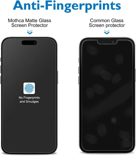Vista 5 de Mothca Protector de pantalla de vidrio mate para iPhone 15 Pro (6.1 pulgadas), película transparente de vidrio templado antirreflejos y antihuellas